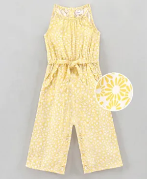 Babyoye Sleeveless Jumpsuit Floral Print - Yellow