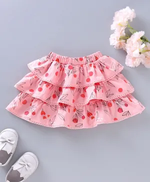 Babyoye Cotton Layered Skirt Floral Print - Pink