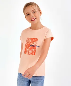 Primo Gino Half Sleeve T-Shirt Floral Print - Peach
