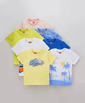 Babyhug Half Sleeves Cotton Beach Printed and Striped T-shirts Pack of 7 - Multicolour