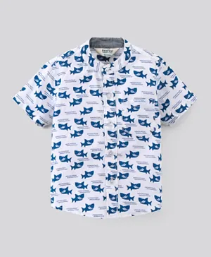 قميص بونفينو بأكمام قصيرة بطبعة سمك القرش - أبيض