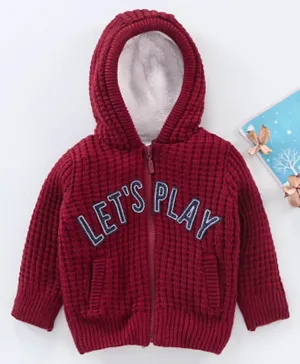 Babyhug Full Sleeves Hooded Cable Knit Sweater- Maroon