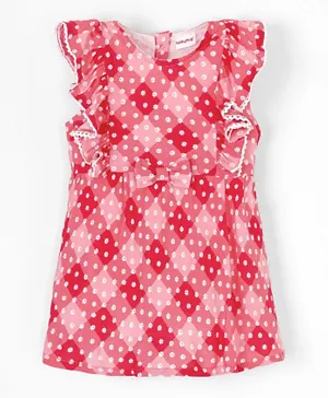 فستان بأكمام واسعة مصنوع من الفسكوز بنسبة 100% ومزين بطبعة زهور - وردي