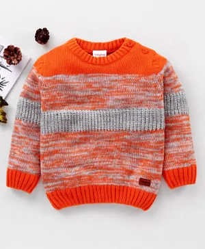 Babyhug Full Sleeves Cable Knit Sweater Color Block Design- Orange