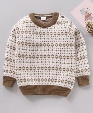Babyhug Full Sleeves Jacquard Pullover Solid Sweater - Off White Wine
