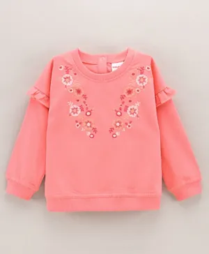 Babyhug Full Sleeves Cotton Knit Sweatshirt Floral Embroidered - Pink