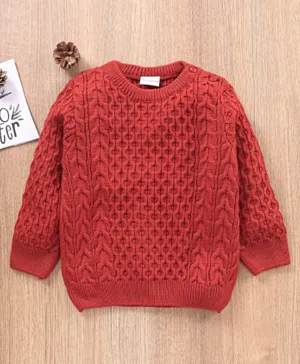 Babyhug Full Sleeves Cable Knit Sweater Solid - Red