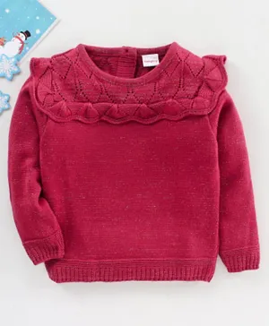 Babyhug Full Sleeves Sweater With Frill Detailing Solid- Fuchsia