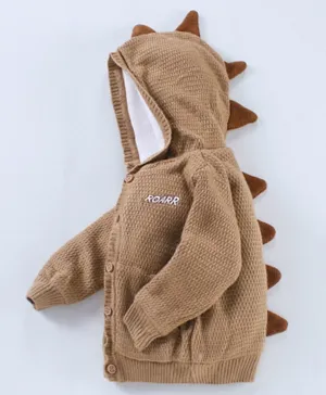Babyhug Full Sleeves Dino Horn Hooded Sweater - Beige
