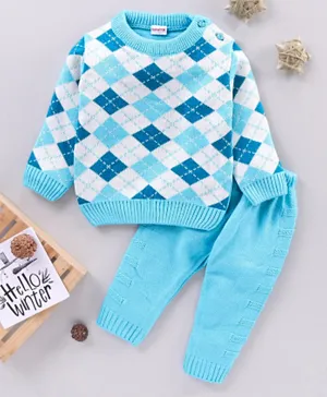 Babyhug Full Sleeves Sweater & Pyjama Set Printed - Blue