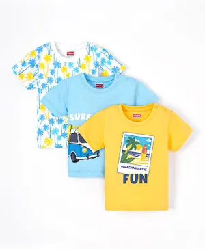 Babyhug Cotton Half Sleeves T-Shirt Beach Print Pack of 3 - Multicolour