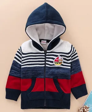 Babyhug Full Sleeves Hooded Striped Sweater - Muilticolor