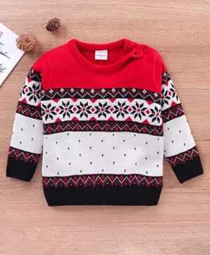 Babyhug Full Sleeves Sweater Intarsia Design- Red Cream