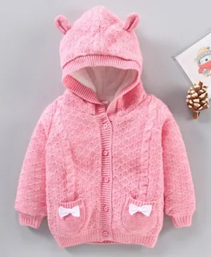 Babyhug Full Sleeves Solid Hooded Sweater - Pink