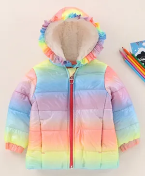 Babyhug Full Sleeves Woven Printed Hooded Padded Jacket - Multicolor