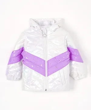 Babyhug Full Sleeves Woven Color Block Hooded Padded Jacket - Off White