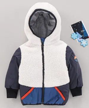 Babyhug Full Sleeves Woven Hooded Jacket - Navy Blue