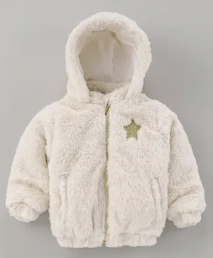 Babyhug Full Sleeves Hooded Jacket - Off White