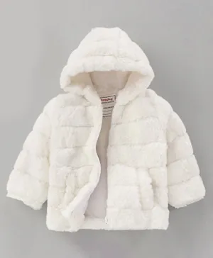 Babyhug Full Sleeves Woven Hooded Jacket - Off White