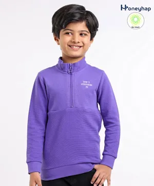 Honeyhap Premium 100% Cotton Full Sleeves Biowashed Sweatshirt Text Designed - Purple