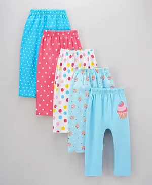 Babyhug Full Length Cotton Knit Diaper Pants Multi Prints - Blue White Pink