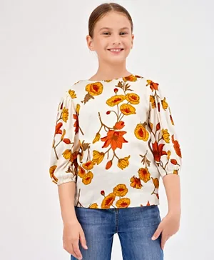 Primo Gino Floral Long Sleeve Casual Blouse - Off White