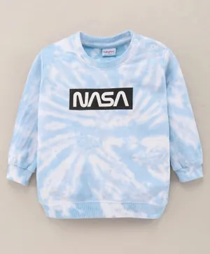 Babyhug Cotton Knit Full Sleeves Tie Dye Sweatshirt with NASA Print - Blue