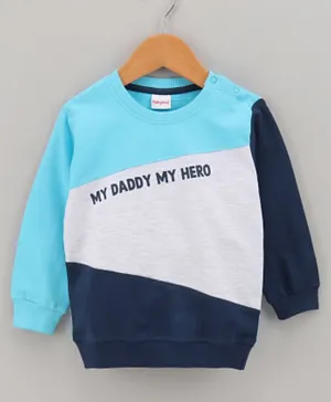 Babyhug Full Sleeves Cut & Sew Sweatshirt Text Print- Blue Grey