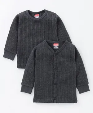 Babyhug Full Sleeves Front Open & Pullover Thermal Wear - Dark Grey