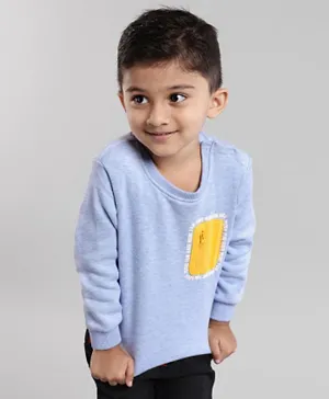 Babyoye Full Sleeves Knit Sweatshirt Text Applique - Blue