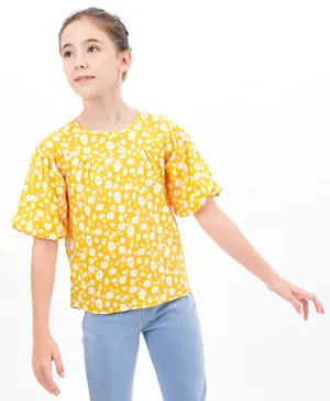 Primo Gino Half Sleeves Top Floral Print - Yellow