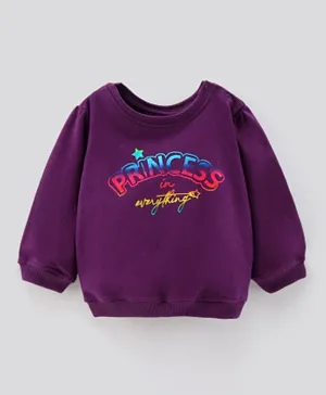 Bonfino Cotton Full Sleeves Text Printed Sweatshirt - Purple