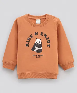 Bonfino Full Sleeves Sweatshirt Text & Panda Print - Brown
