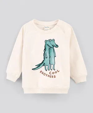 Bonfino Full Sleeves Sweatshirt Text & Alligator Print - Off White