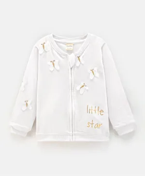 Bonfino Full Sleeves Sweatshirt With Butterfly Embroidery - White