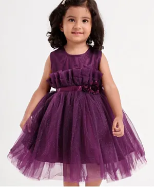 Babyhug Sleeveless Party Frock with Sequins & Corsage - Purple