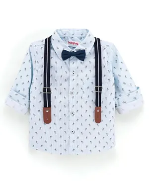 Babyhug Full Sleeves All Over Printed Part Shirt & Bow & Suspender - Blue