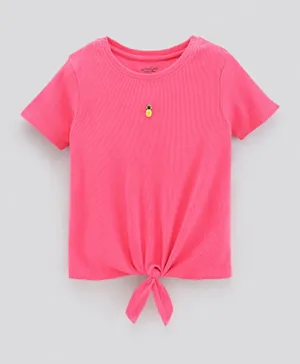 Primo Gino Half Sleeves 2x2 Rib Mock Knot T-shirt with Pineapple Trinket in Softer Cotton Elastane Fabric - Pink
