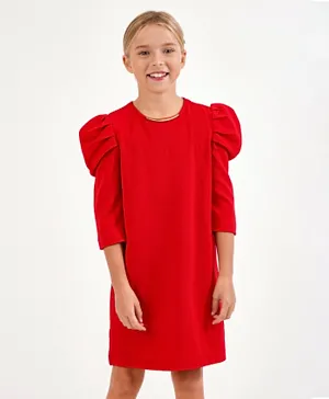 Primo Gino A Line Textured Fitted Dress - Red