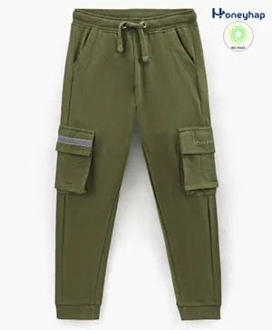 Honeyhap Premium 100% Cotton Terry Full Length Biowashed Solid Lounge Pant with Cargo Pocket - Capulet Olive