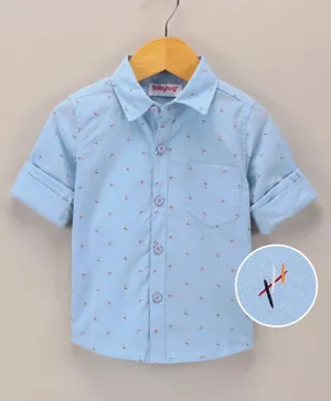 Babyhug Cotton Woven Full Sleeves Abstract Printed Shirt - Light Blue