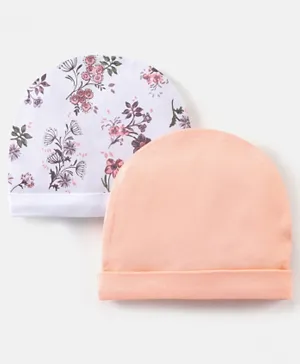 Bonfino Cotton Caps Solid & Floral Print Pack Of 2 Pink - Diameter 11.5 cm