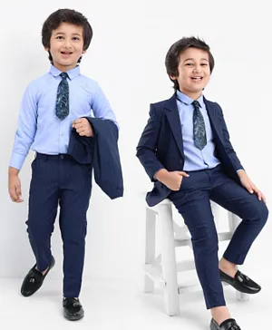 Babyhug Full Sleeves Striped Party Wear Suit With Blazer- Navy & Black