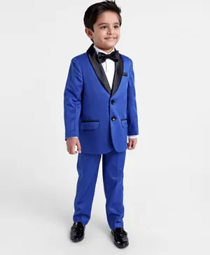 Babyhug Full Sleeves Solid Party Suit with Bow Tie - Royal Blue