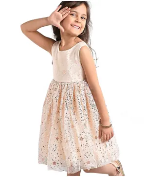 Babyhug Sleeveless Sequins Detailing Party Frock - Off White