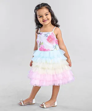 Babyhug Sleeveless Sequins Detailing Layered Party Frock - Multicolour