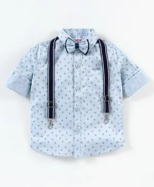 Babyhug Full Sleeves printed Party Shirt With Bow & Suspender - Blue