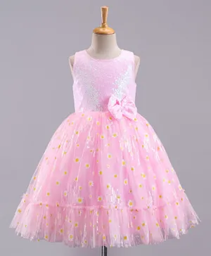 Babyhug Sleeveless Party Wear Sequin Embroidery Gown - Pink