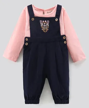 Bonfino Embroidered Dungaree with Full Sleeves Inner Tee - Navy Blue