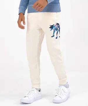 Primo Gino 100% Cotton Full Length Sticker Printed Track Pant - Offwhite